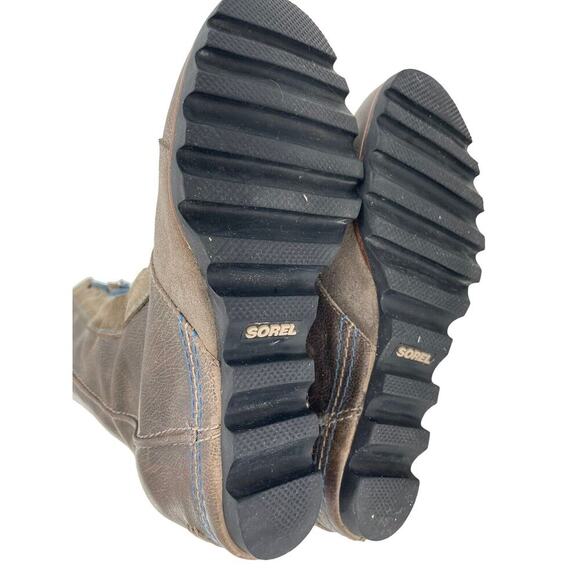 Sorel Cate the Great Size 8.5 Tall High Wedge Boots Brown Gray Waterproof - Picture 9 of 16